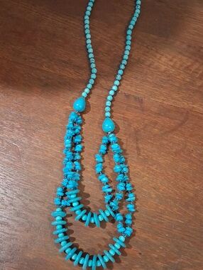 Turquoise Bead Double-Strand Necklace - Vibrant Blue Statement